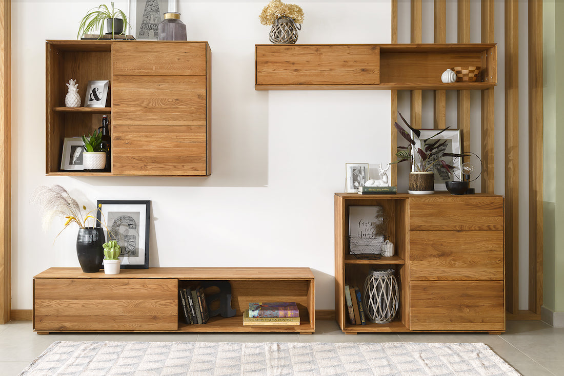 NordicStory, mobili in legno massello, rovere, armadio galleggiante, mobili, soggiorno, camera da letto, tavolo allungabile, tavolo da pranzo, mobile tv, credenza, consolle
