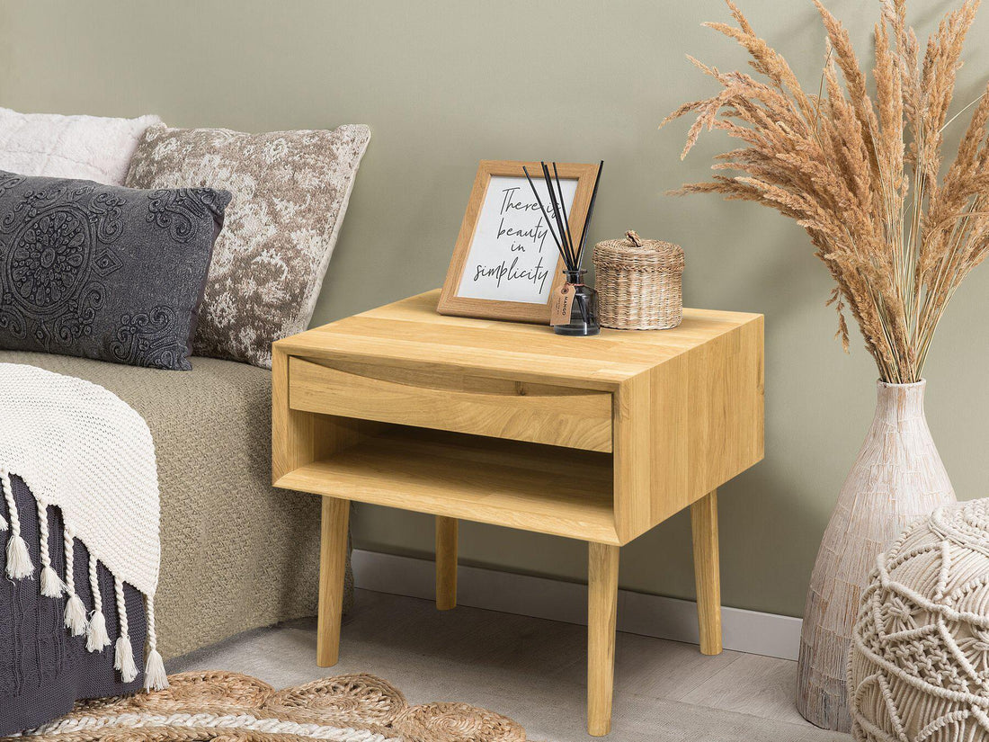 NordicStory Comodino, tavolino in rovere massiccio, rovere massiccio