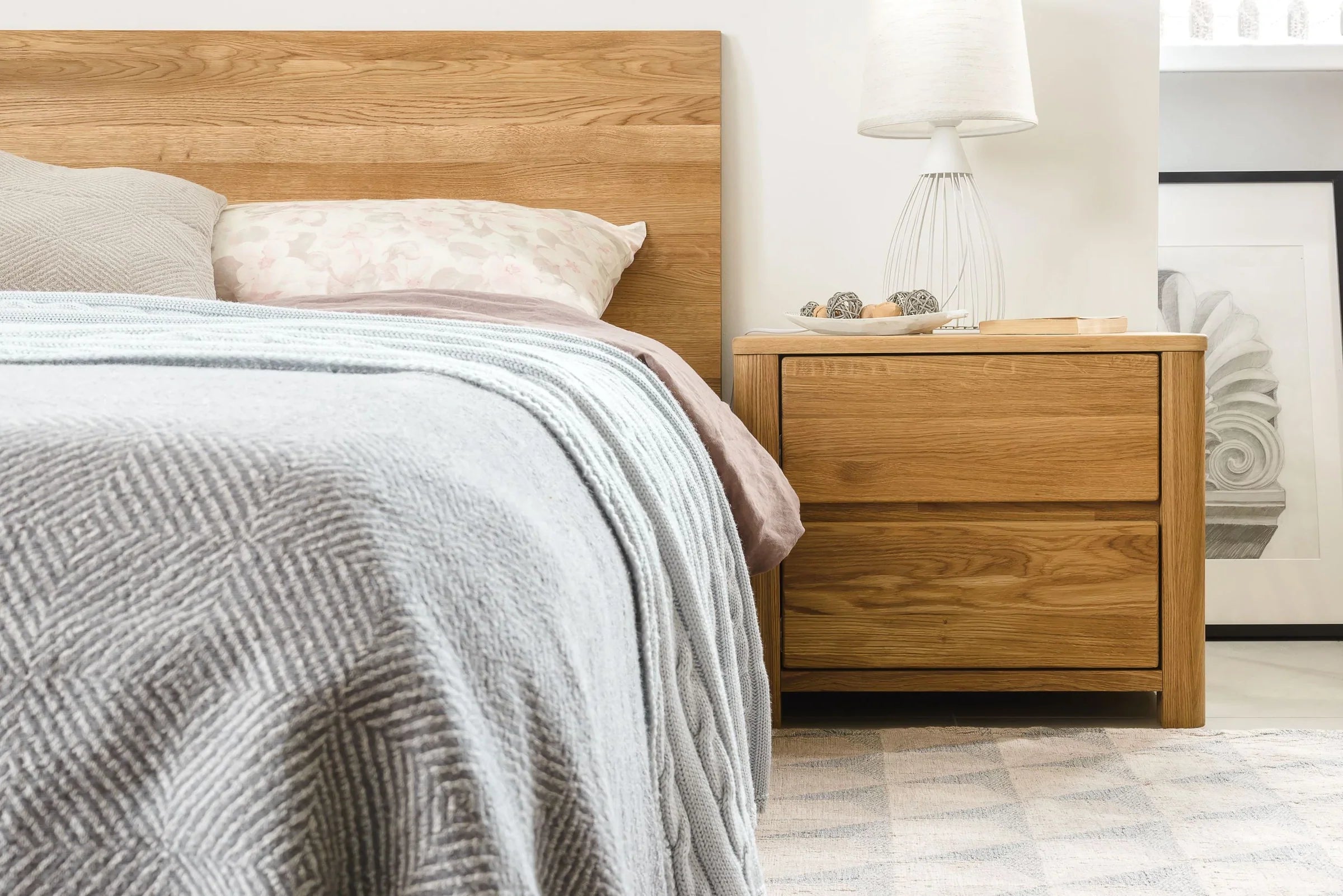 NordicStory, legno massiccio di quercia, stile nordico, stile scandinavo, mobili per camera da letto, letto in legno, testiera in legno, comodino, comodino