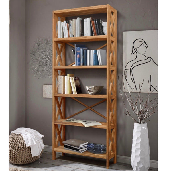 Libreria Libreria in rovere massiccio Royal, 79 x 30 x 198 cm, NordicStory