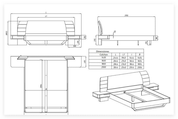 Letto in legno massello di rovere con comodini annessi ALINA | VESKOR