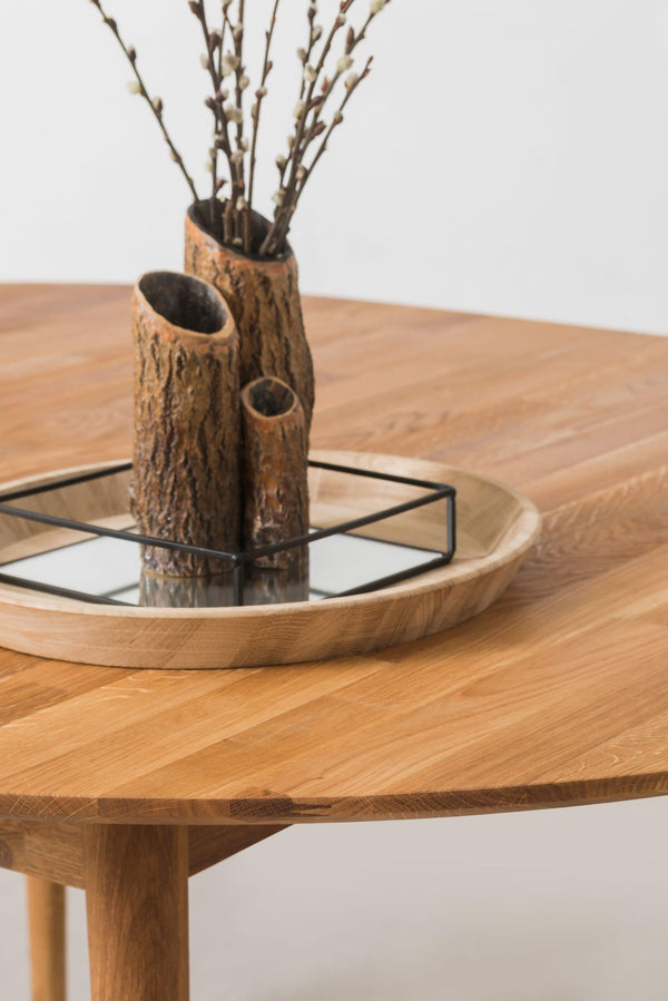 Tavolo da pranzo rotondo allungabile in rovere massiccio Escandi 3, 100-130 x 100 x 75 cm | NordicStory