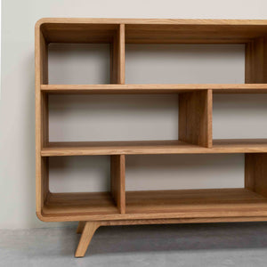 Libreria in legno massiccio di quercia Geneva 1, 130 x 45 x 89 cm, NordicStory