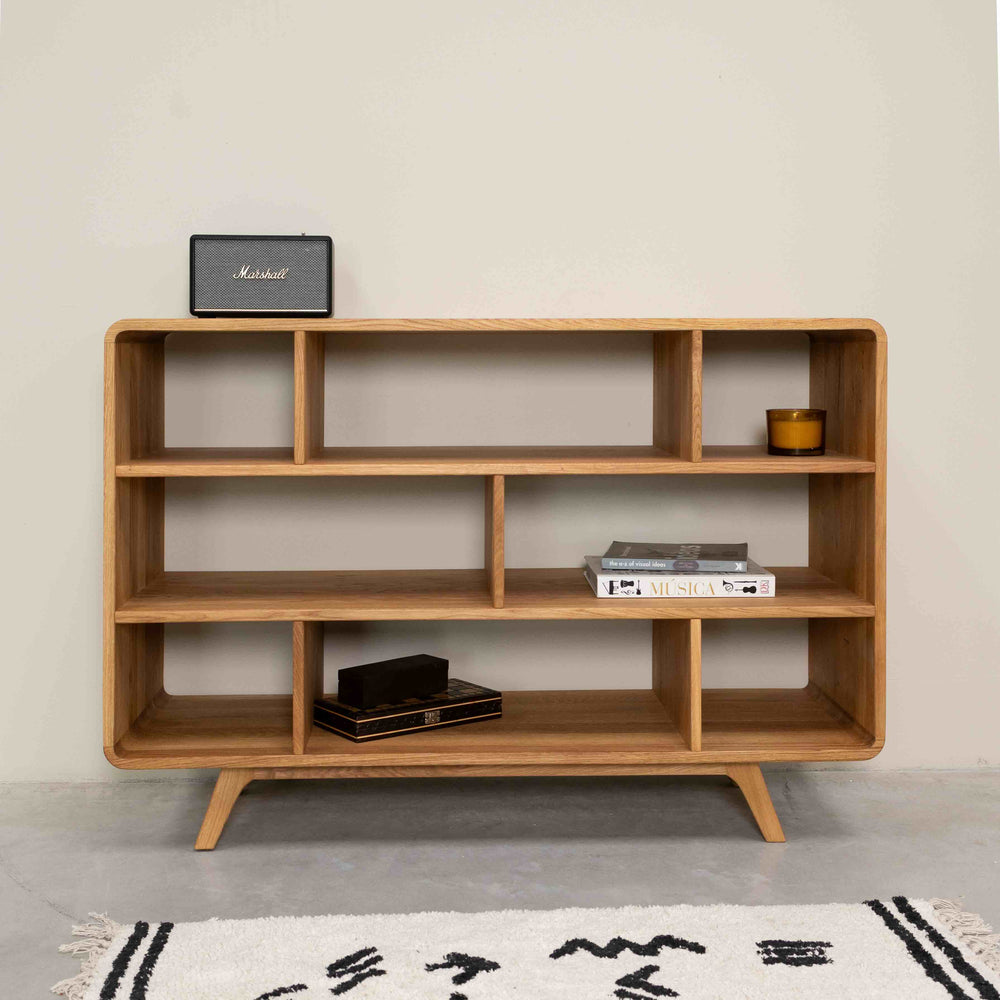 Libreria in legno massiccio di quercia Geneva 1, 130 x 45 x 89 cm, NordicStory