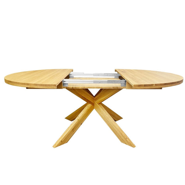 NordicStory Tavolo da pranzo rotondo allungabile in rovere massiccio 140-200 x 140 x 76 cm.