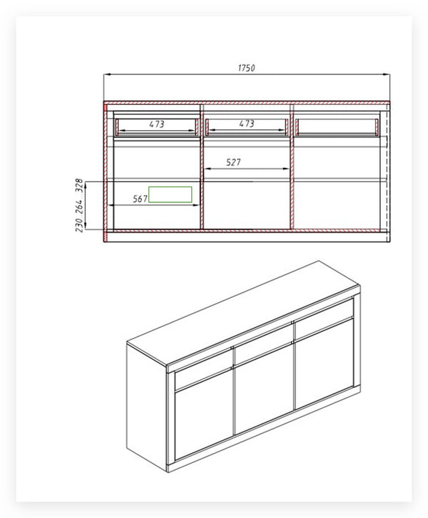 NordicStory Sideboard Dresser Cassettiera in rovere massiccio
