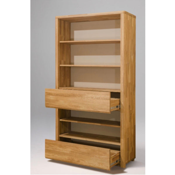 NordicStory Libreria Libreria a muro con 2 cassetti in legno massiccio di rovere