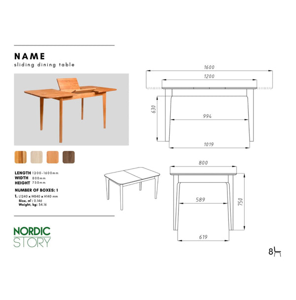 Tavolo da pranzo allungabile in rovere massiccio Francia, 120-160 x 80 x 75 cm | NordicStory