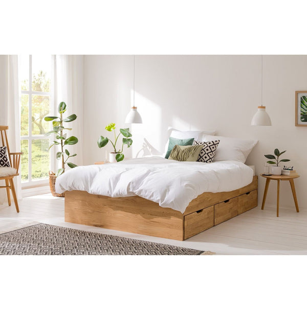 NordicStory Sofia, letto in rovere massiccio con contenitore 