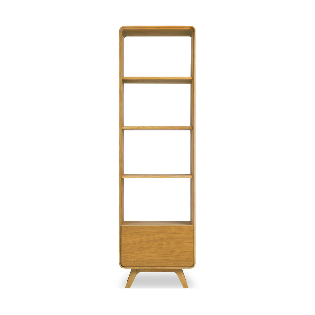 Vetrina NordicStory in rovere massiccio di Ginevra, 55 x 40 x 190 cm.