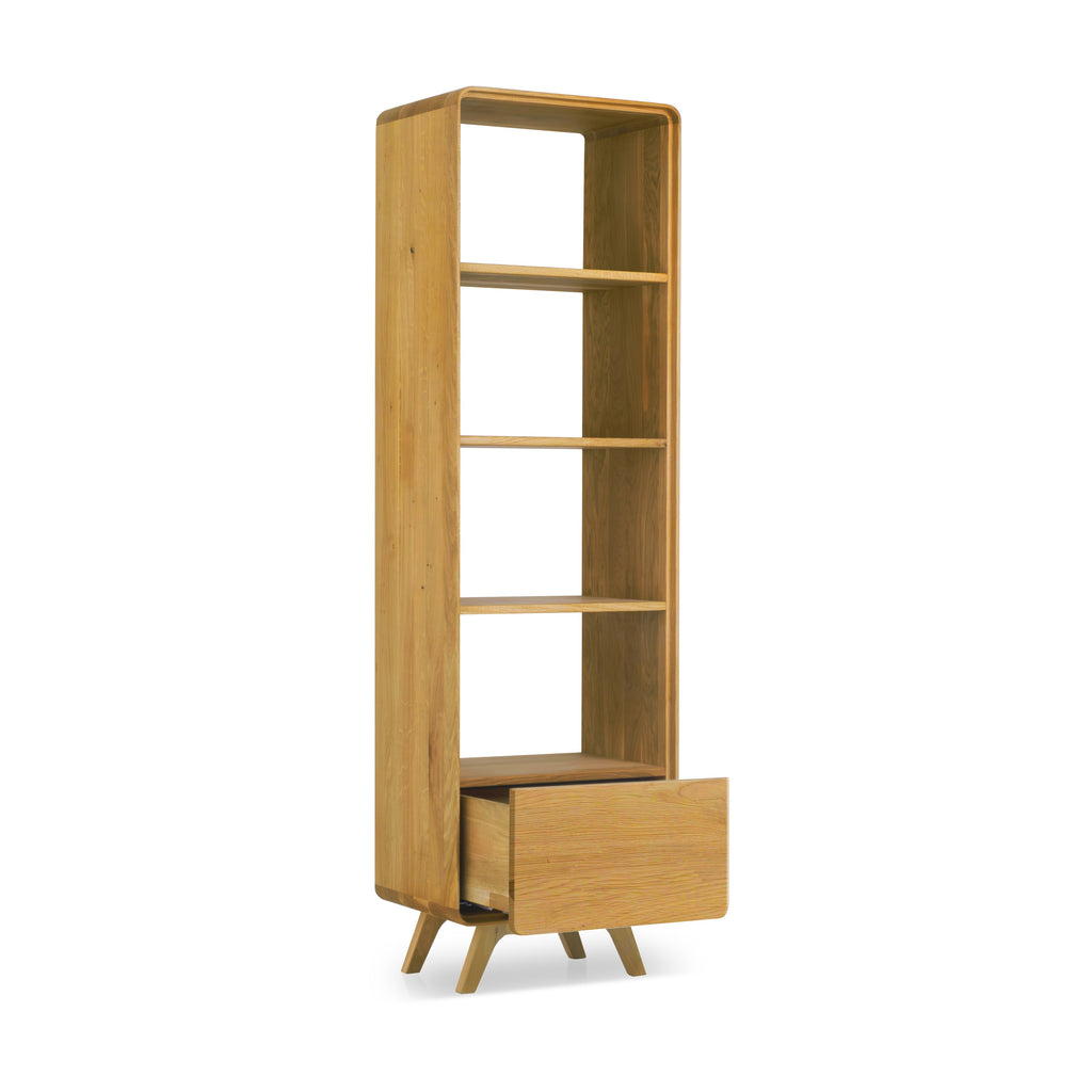 Vetrina NordicStory in rovere massiccio di Ginevra, 55 x 40 x 190 cm.