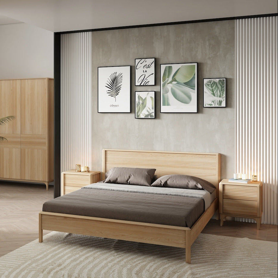 Letto matrimoniale in legno massiccio di quercia Oxford 