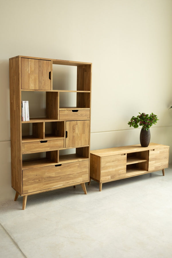 Libreria Libreria in rovere massiccio Escandi 3, 100 x 35 x 182,4 cm, NordicStory