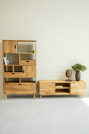  NordicStory Porta TV in legno massiccio di rovere con supporto in rovere