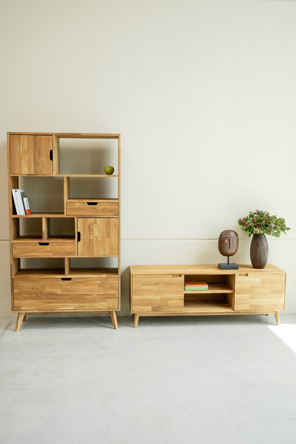  NordicStory Porta TV in legno massiccio di rovere con supporto in rovere