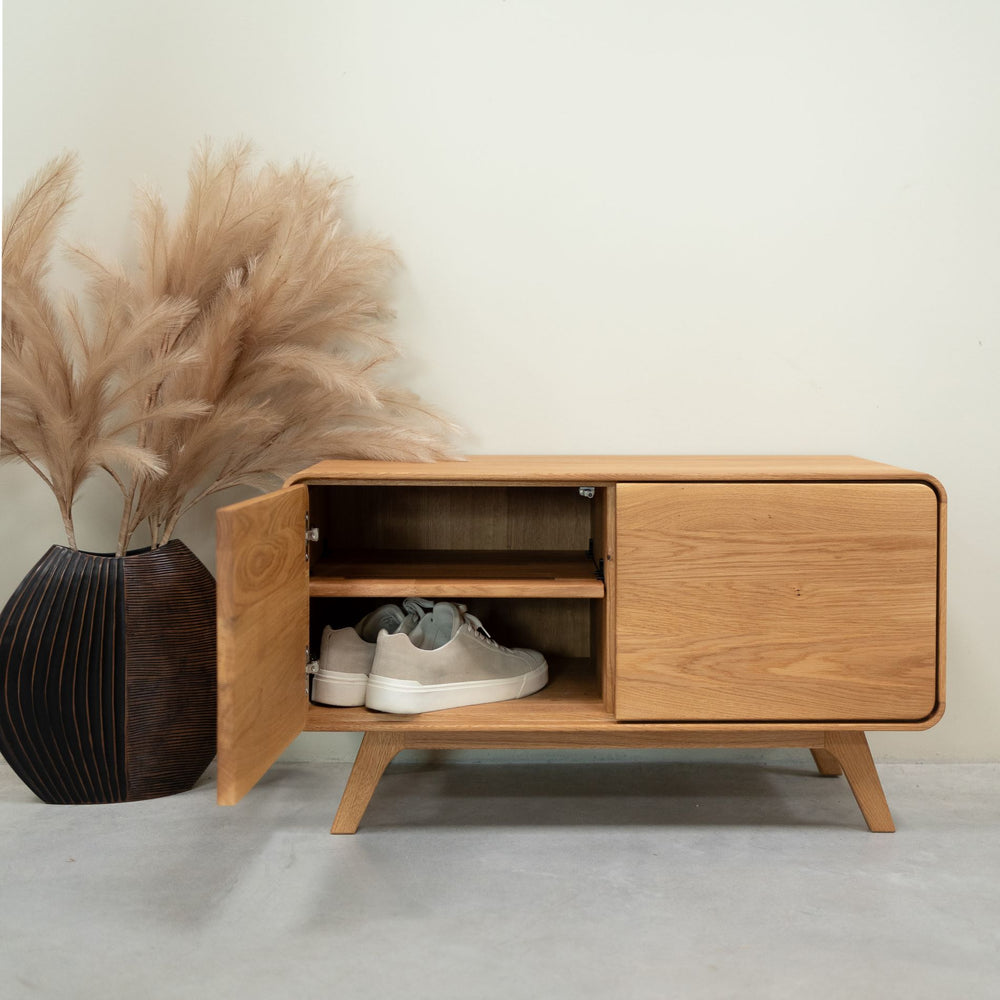 Panca sostenibile in legno massiccio Ginevra scarpiera bassa NordicStory RobleStore