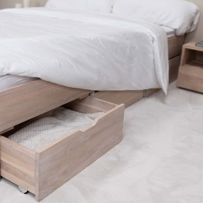 NordicStory Sofia, letto in rovere massiccio con contenitore 