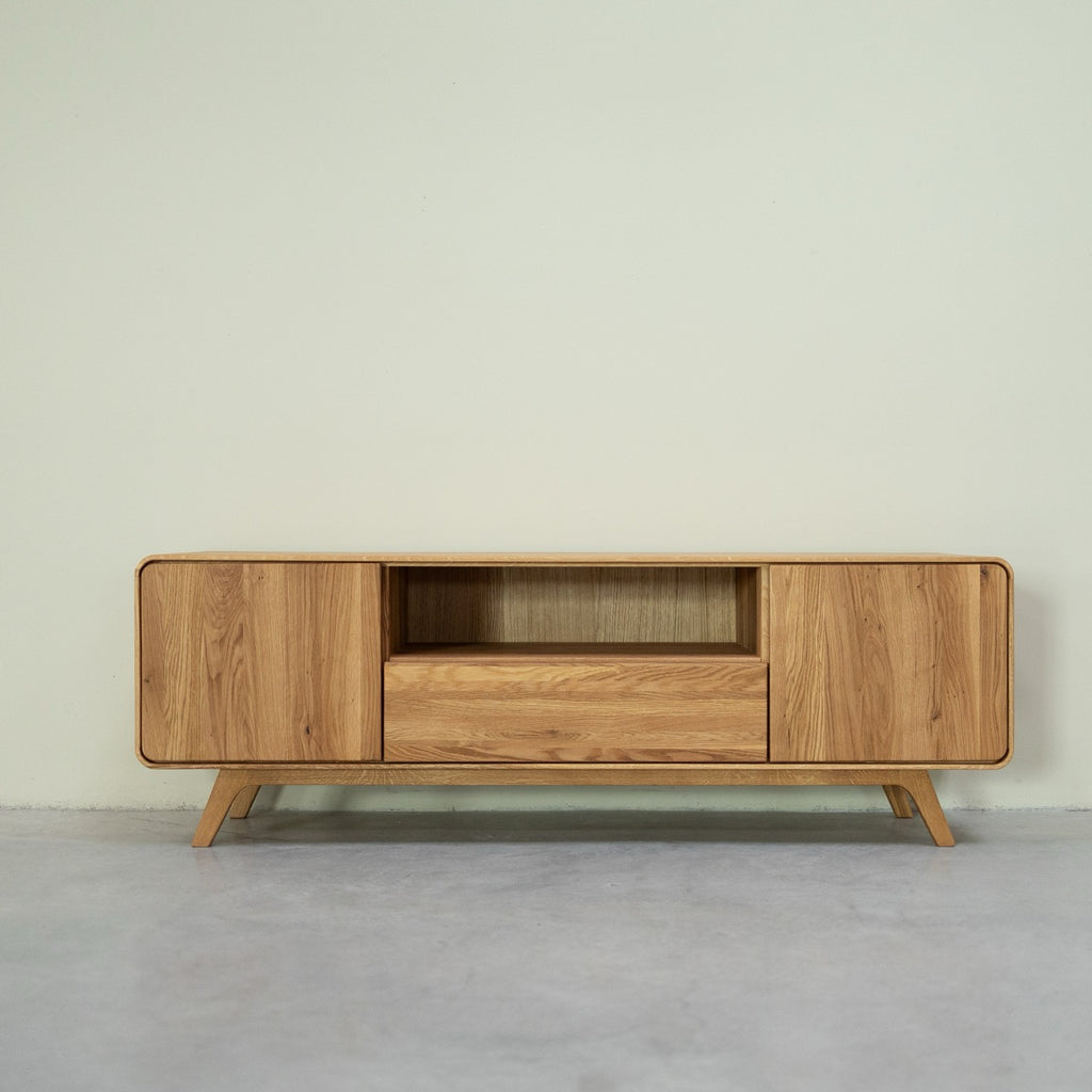 Porta TV NordicStory in rovere massiccio Geneva 2, 180 x 45 x 55 cm.