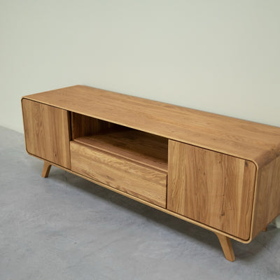 Porta TV NordicStory in rovere massiccio Geneva 2, 180 x 45 x 55 cm.
