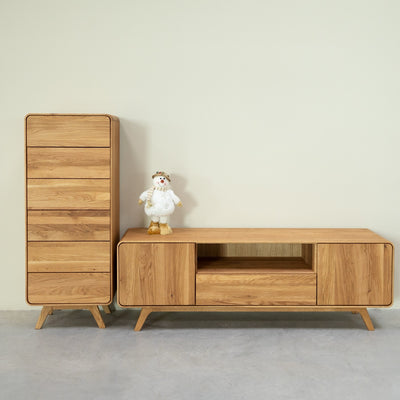 Porta TV NordicStory in rovere massiccio Geneva 2, 180 x 45 x 55 cm.