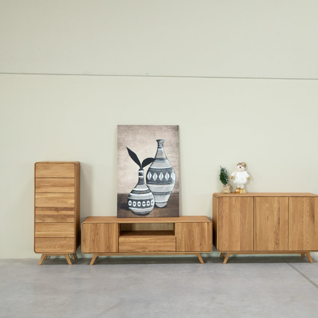 Porta TV NordicStory in rovere massiccio Geneva 2, 180 x 45 x 55 cm.