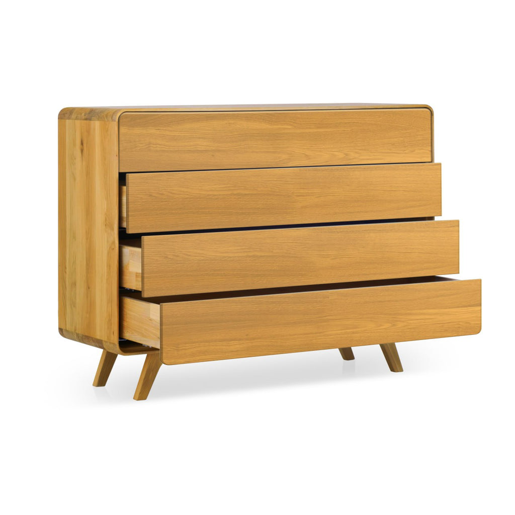 Cassettiera NordicStory in rovere massiccio Geneva 3, 120 x 42 x 90 cm.
