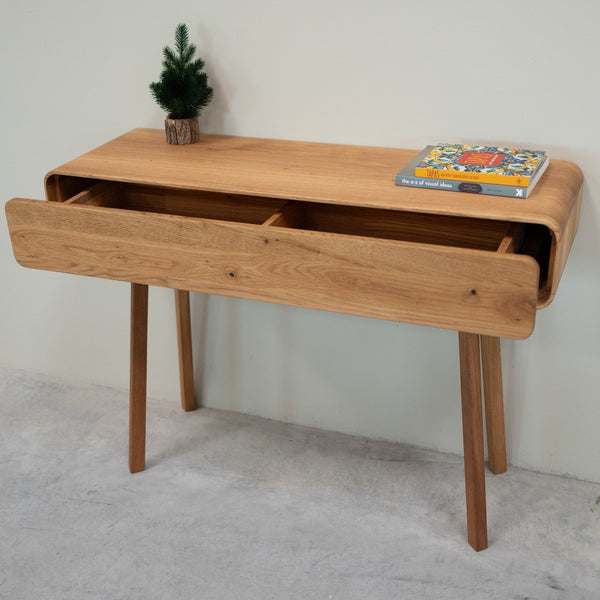 Comò console NordicStory in rovere massiccio Ginevra, 110 x 35 x 80 cm.
