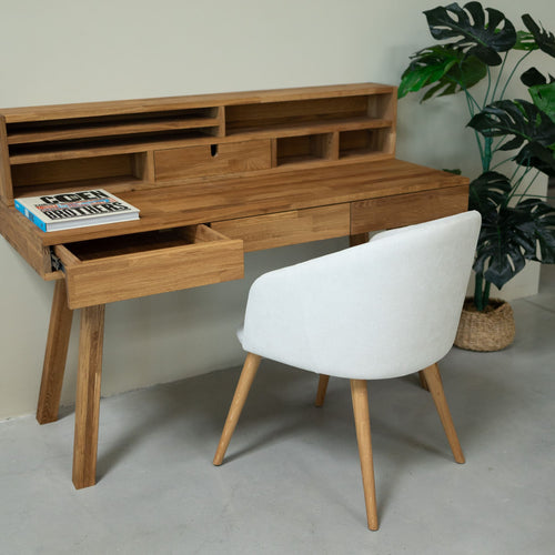 NordicStory Einstein 2 scrivania in rovere massiccio con ripiano galleggiante 140 x 55 x 106 cm.