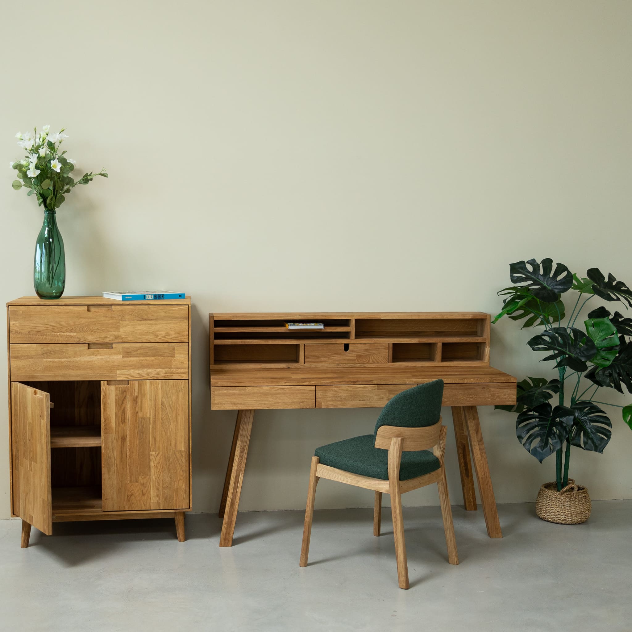 Scrivania In Legno Massello 120x60x75 Cm – Stile Mid-Century Con Cassetto E Ripiano – Finitura Naturale Per Ufficio O Studio