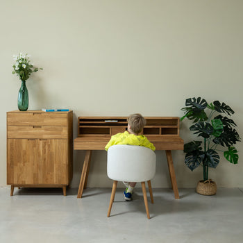 NordicStory Einstein 2 scrivania in rovere massiccio con ripiano galleggiante 140 x 55 x 106 cm.