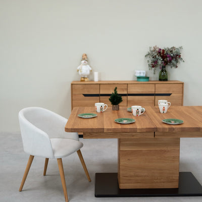 NordicStory Tavolo da pranzo allungabile in rovere massiccio Brema, 160-250 x 90 x 75 cm.