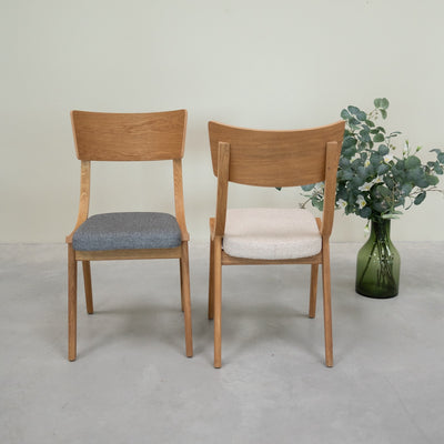 VESKOR Confezione da 2 o 4 sedie da pranzo Lucas in rovere massiccio, rivestimento grigio o beige