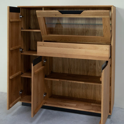 NordicStory Vetrina in legno massiccio di quercia Bremen 3, 124 x 38 x 134 cm.