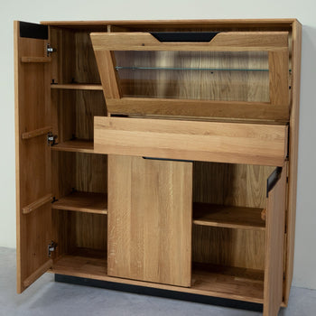 NordicStory Vetrina in legno massiccio di quercia Bremen 3, 124 x 38 x 134 cm.