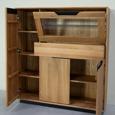 NordicStory Vetrina in legno massiccio di quercia Bremen 3, 124 x 38 x 134 cm.