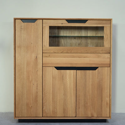 NordicStory Vetrina in legno massiccio di quercia Bremen 3, 124 x 38 x 134 cm.