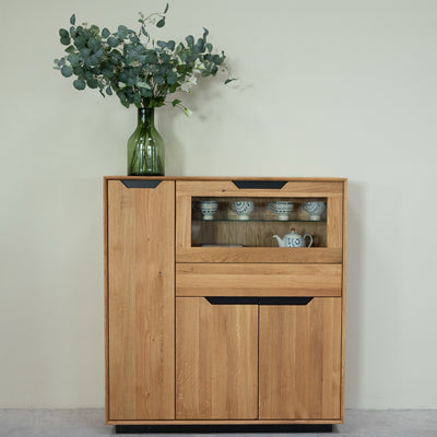 NordicStory Vetrina in legno massiccio di quercia Bremen 3, 124 x 38 x 134 cm.
