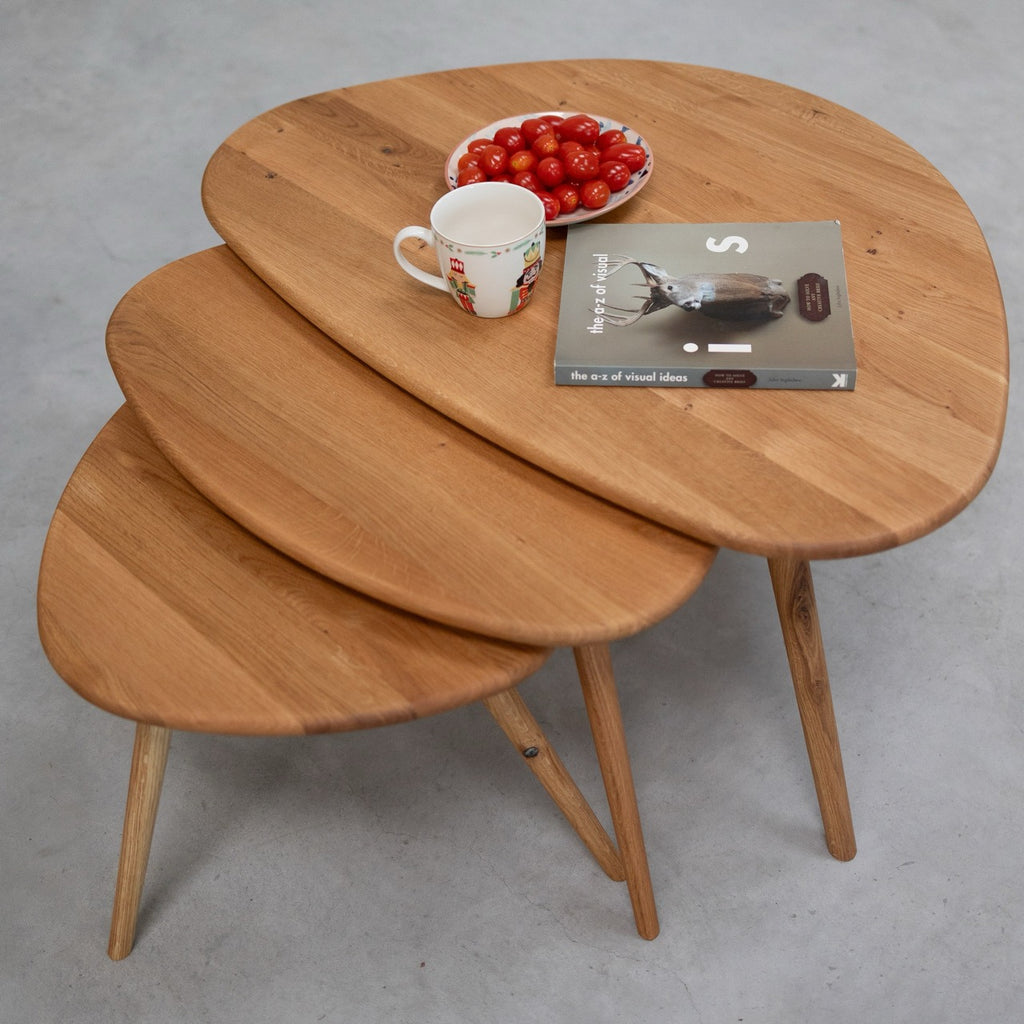 NordicStory Set di 3 tavolini apiabili in rovere massiccio Ginevra