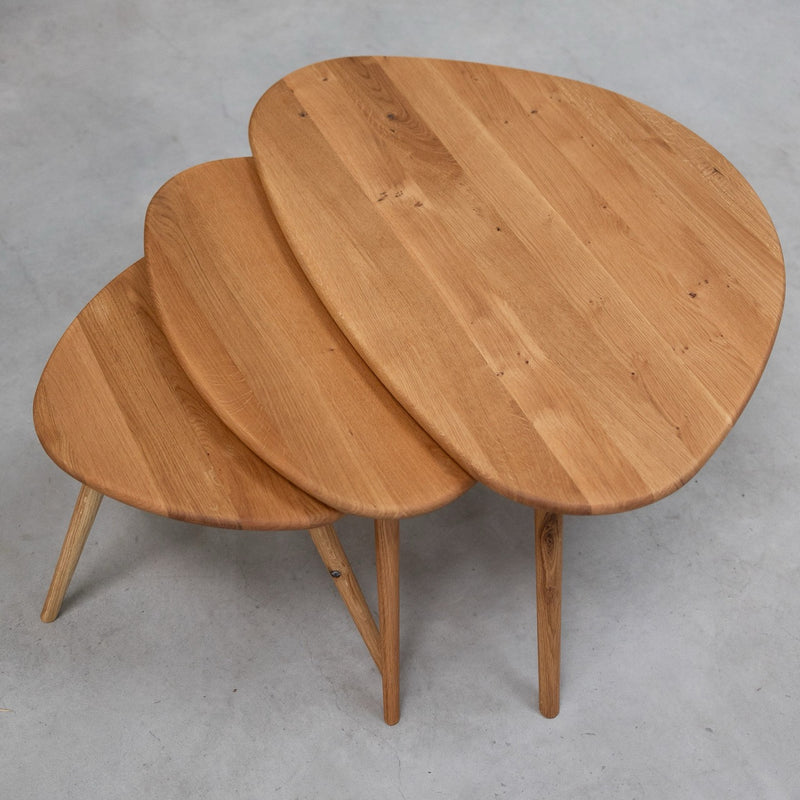 NordicStory Set di 3 tavolini apiabili in rovere massiccio Ginevra