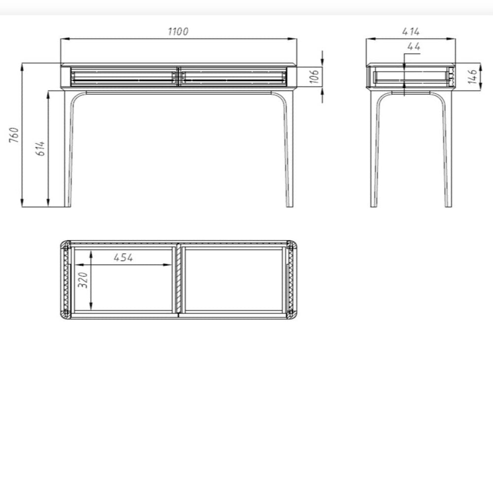 Comodino Oxford in rovere massiccio 110x41,4x76 cm.