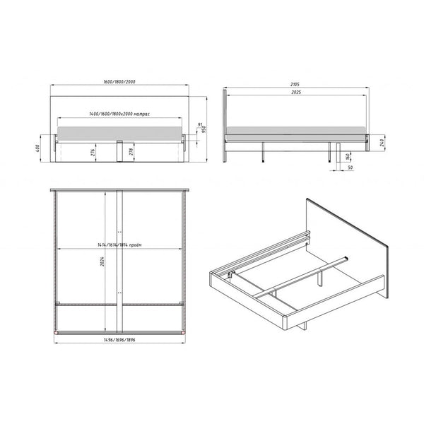Letto matrimoniale in legno massiccio di rovere Pola