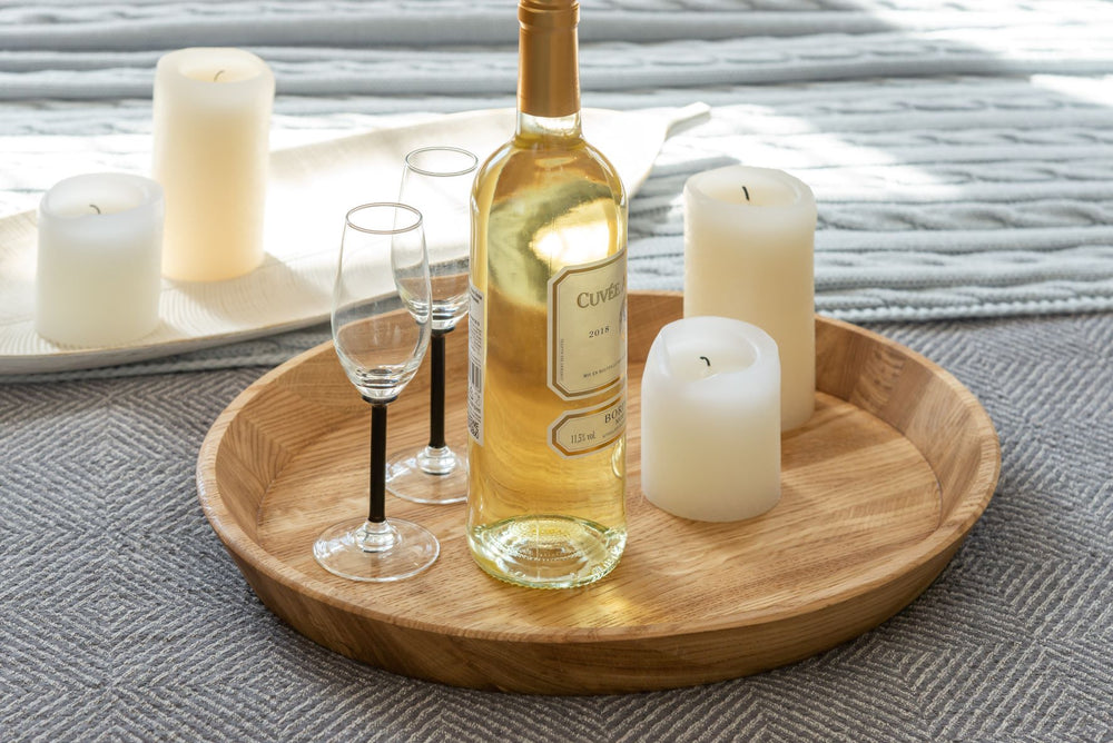 NordicStory Vassoio decorativo rotondo in rovere massiccio Info Bozza