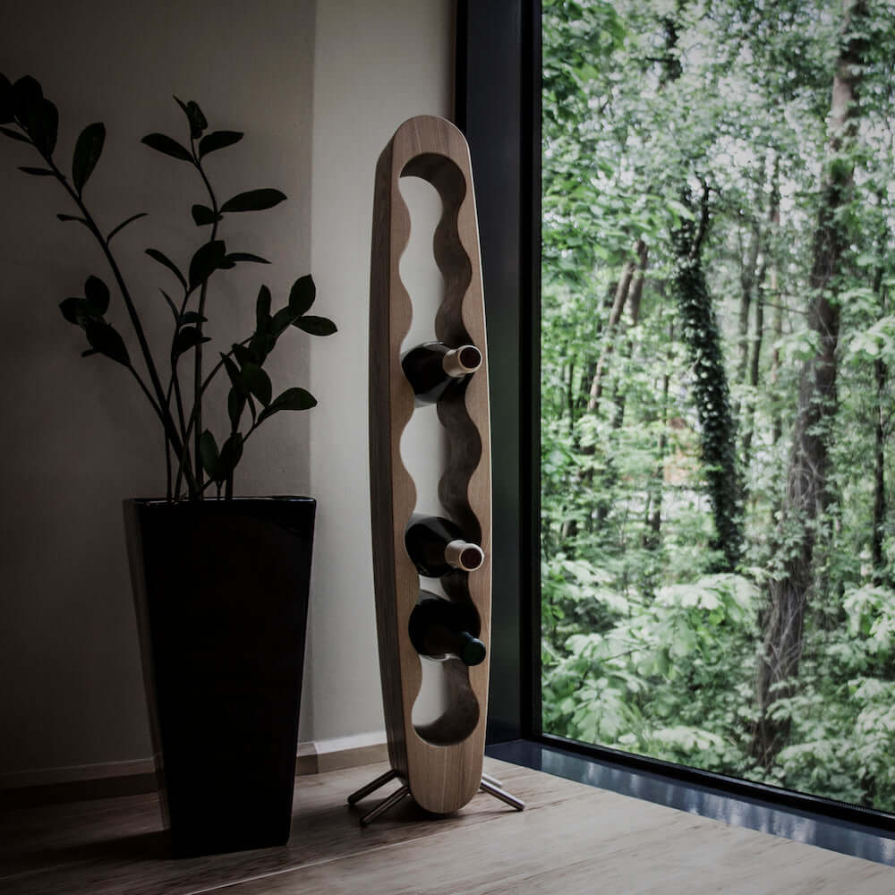 Portabottiglie in rovere fatto a mano EGG, supporto per 7 bottiglieRoble.Store