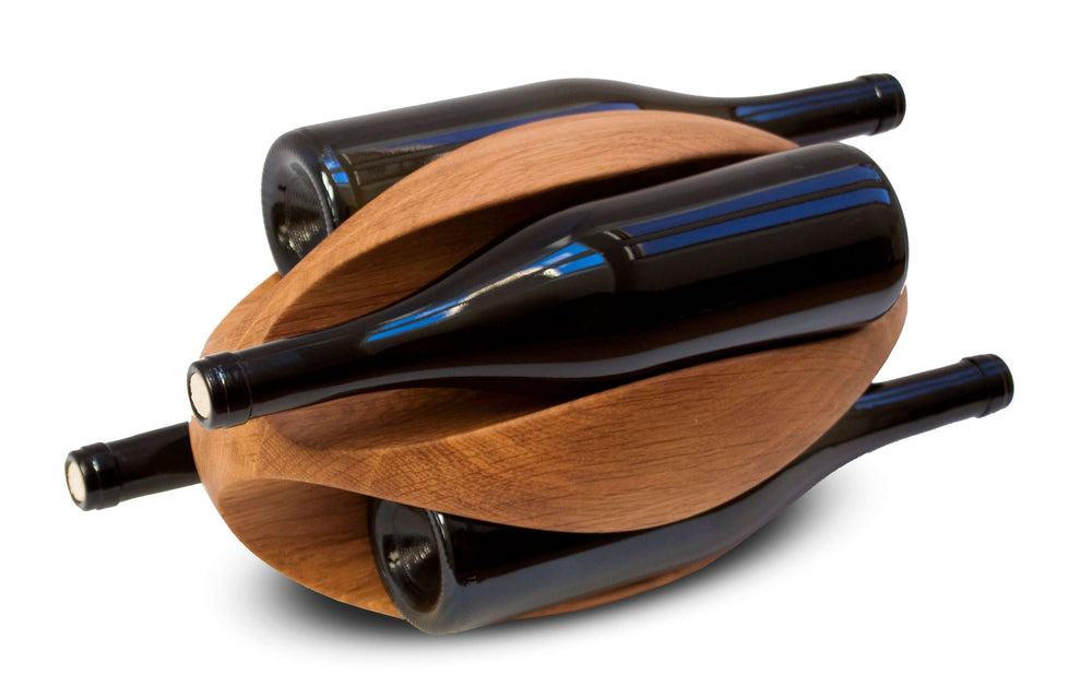 Portabottiglie in rovere fatto a mano RUGBY, portabottiglie per 4 bottiglie