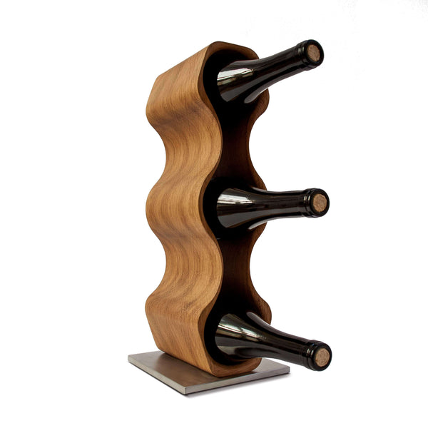 NordicStory Portabottiglie in legno di quercia fatto a mano SLIM, supporto per vino per 3 bottiglie