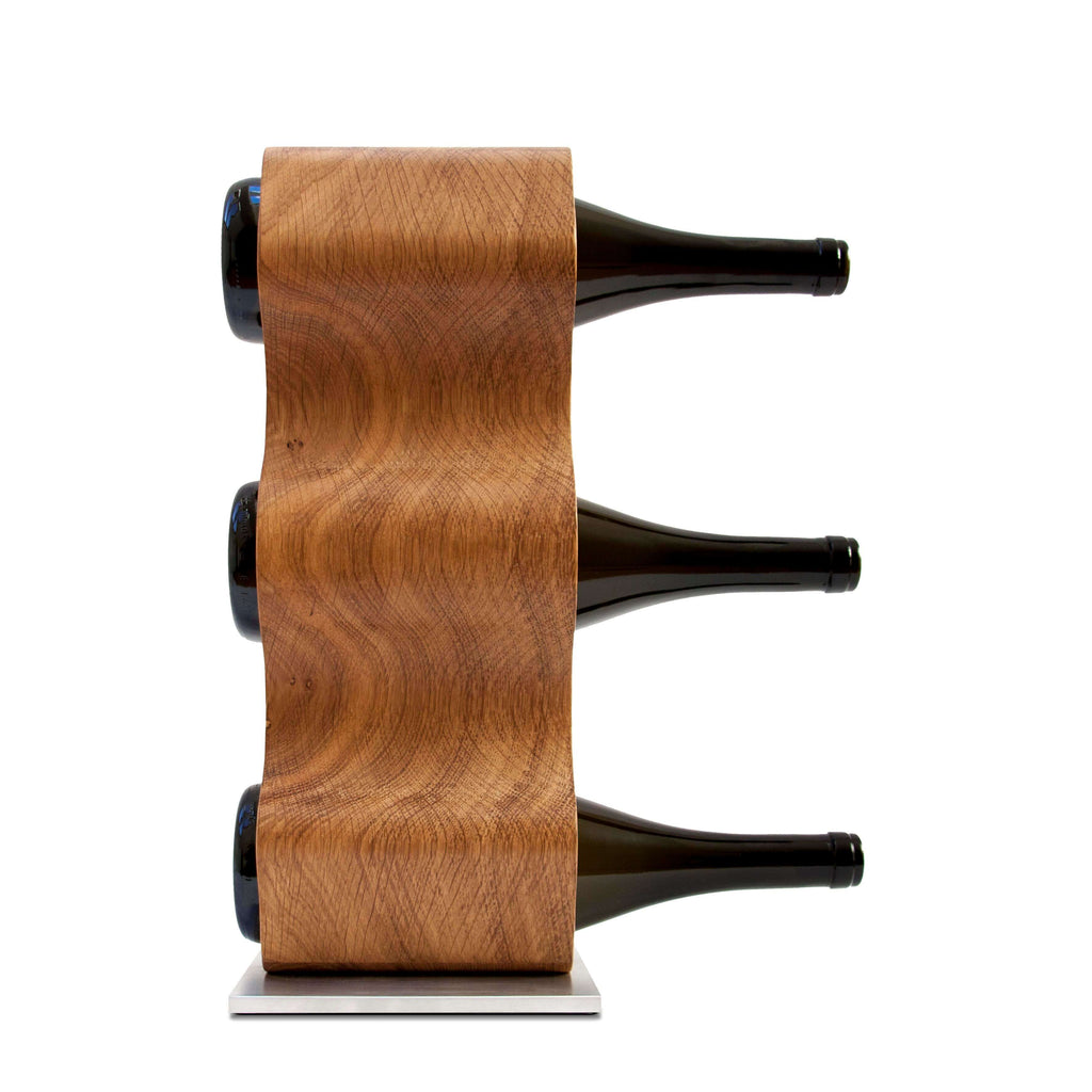 NordicStory Portabottiglie in legno di quercia fatto a mano SLIM, supporto per vino per 3 bottiglie