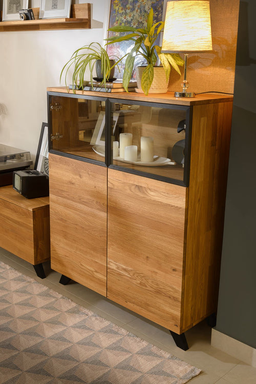 NordicStory Cassettiera in rovere massiccio con gambe in metallo nero Moritz