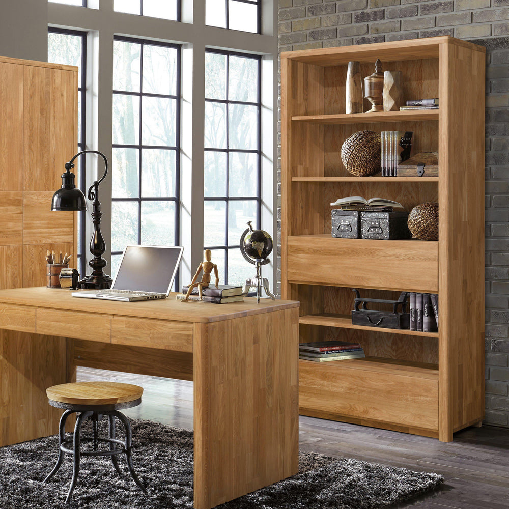 NordicStory Elsa 2 Librerie Elsa Libreria a muro con 2 cassetti in legno massiccio Rovere naturale Scandinavo Nordico Soggiorno Ufficio
