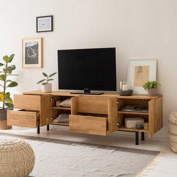Porta TV NordicStory in legno massiccio di quercia Design industriale scandinavo 