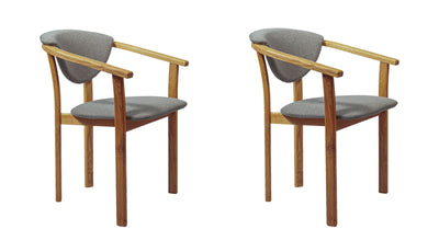 NordicStory Set di 2 sedie da pranzo in rovere massiccio con schienale imbottito colore grigio
